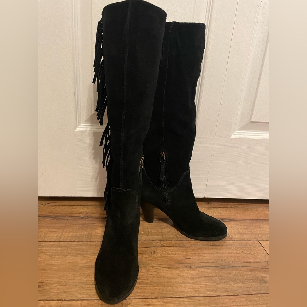 Guess Black Suede Fringe Tall Boots Women Size 6 Like New